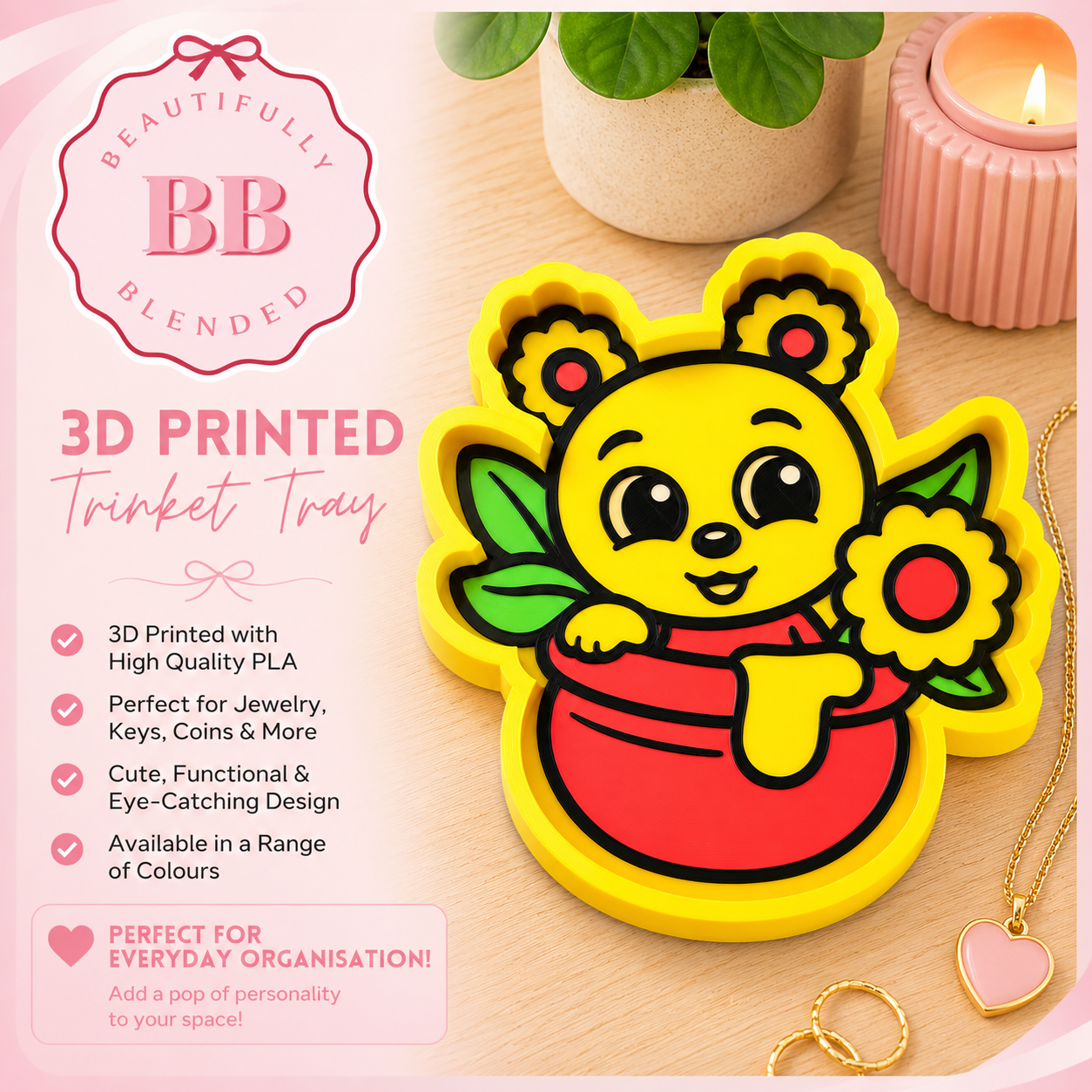 Floral yellow bear tray