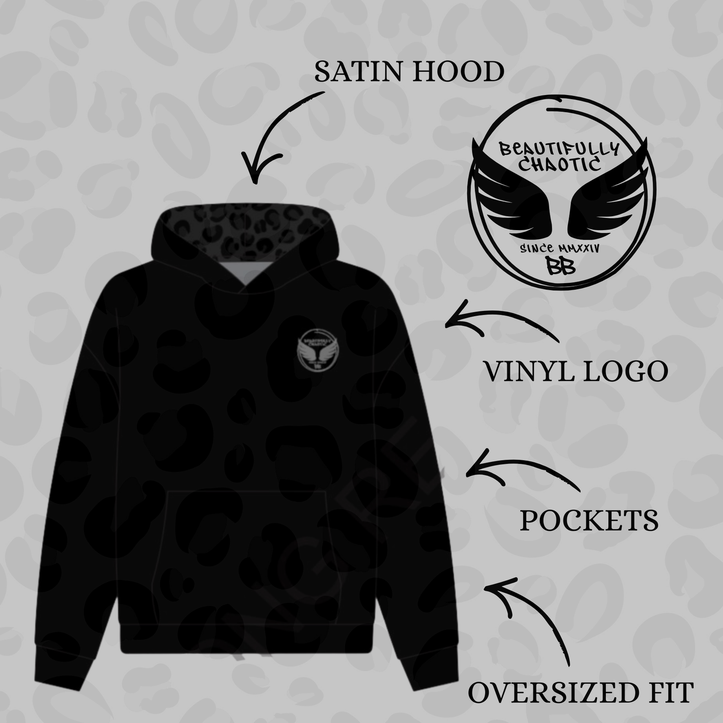 BB BLACK LEOPARD HOODED JUMPER- PRESALE 6 WEEKS