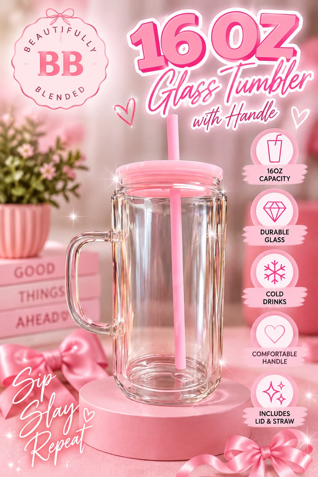 16OZ GLASS TUMBLER WITH HANDLE